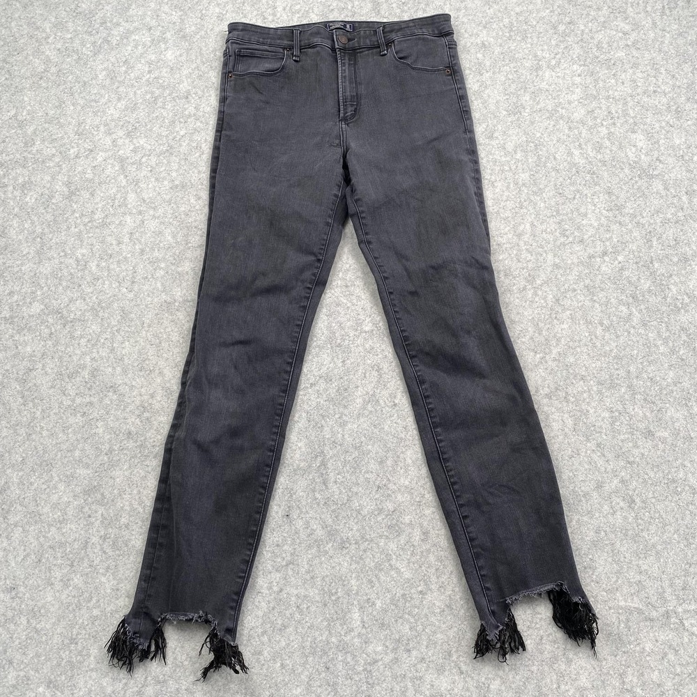 Abercrombie & Fitch Simone High Rise Ankle Jeans Womens 10 Gray Fringe 30x27